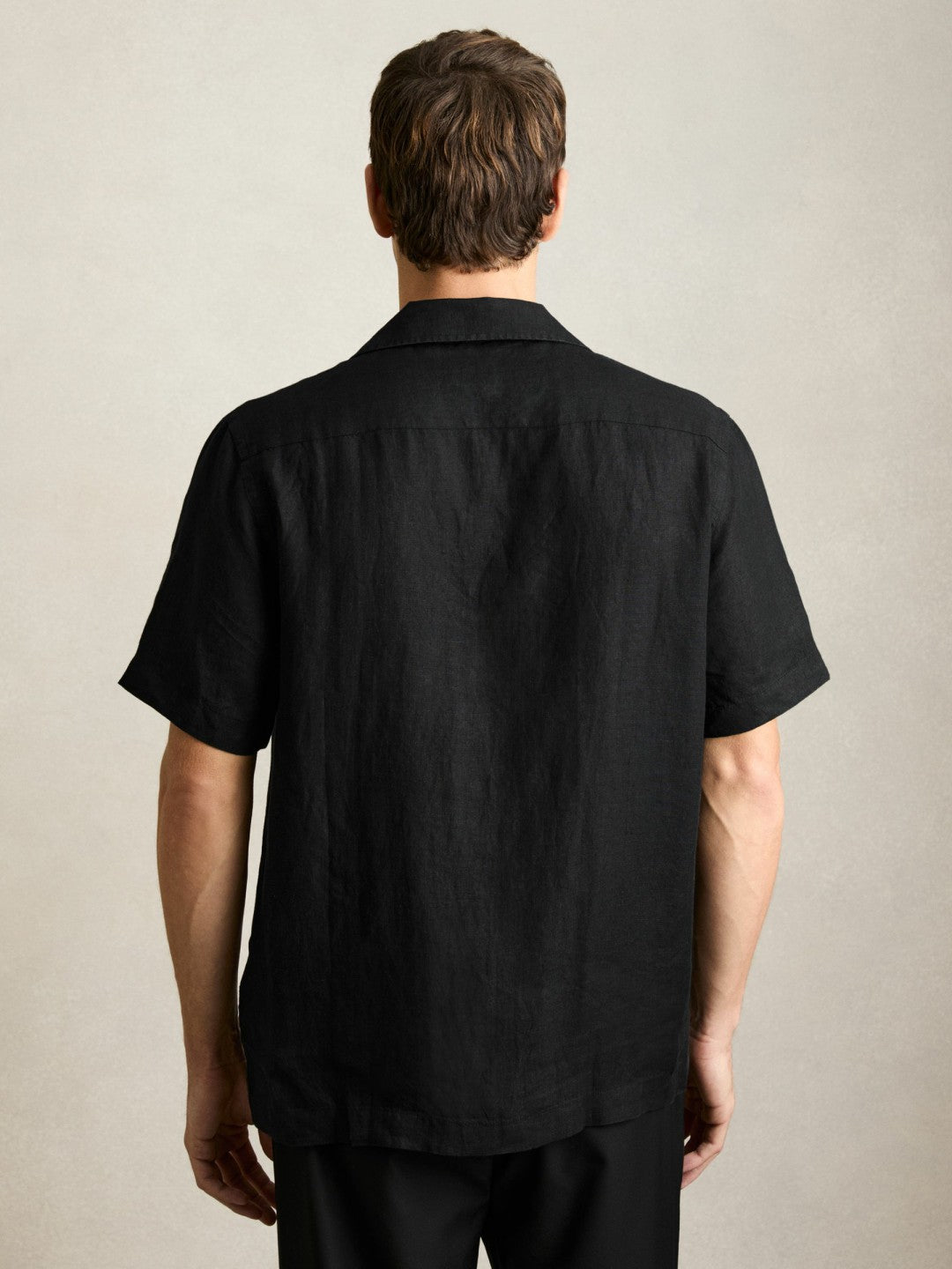 Linen Cuban-Collar Shirt Black | Mens