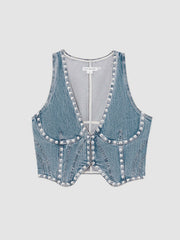 Studded Denim Vest Indigo Blue | Womens