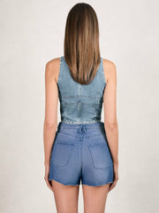 Studded Denim Vest Indigo Blue | Womens