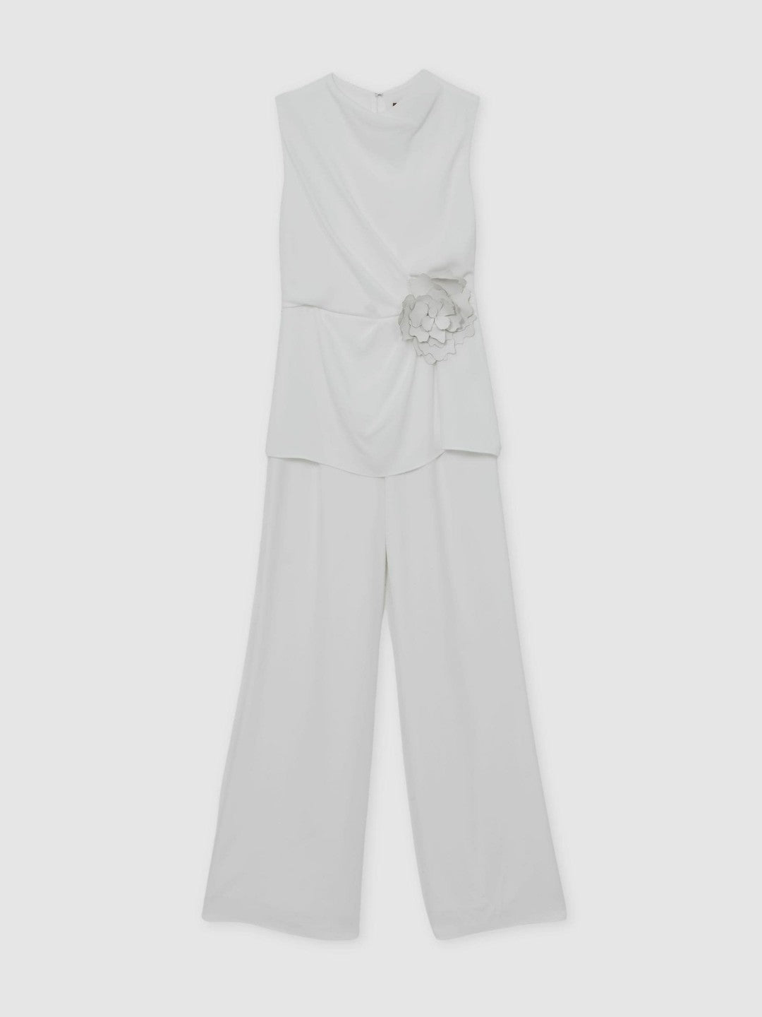 Halston Crepe Wide Leg Jumpsuit Ivory | Womens