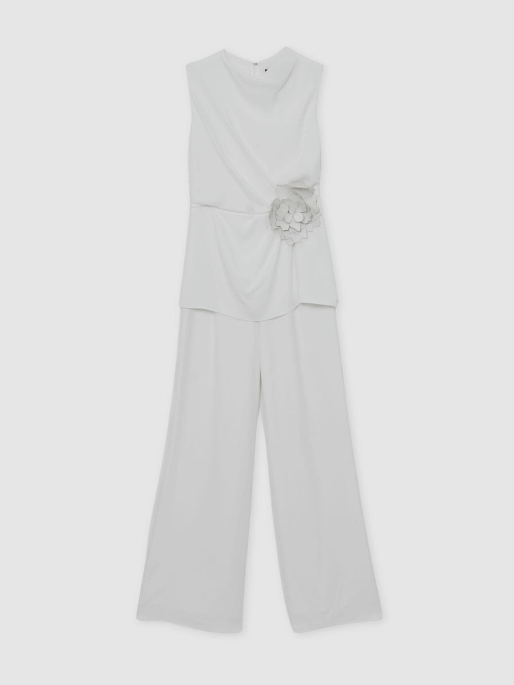 Halston Crepe Wide Leg Jumpsuit Ivory | Womens