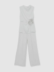 Halston Crepe Wide Leg Jumpsuit Ivory | Womens