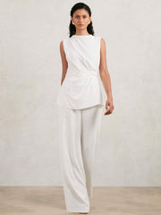 Halston Crepe Wide Leg Jumpsuit Ivory | Womens