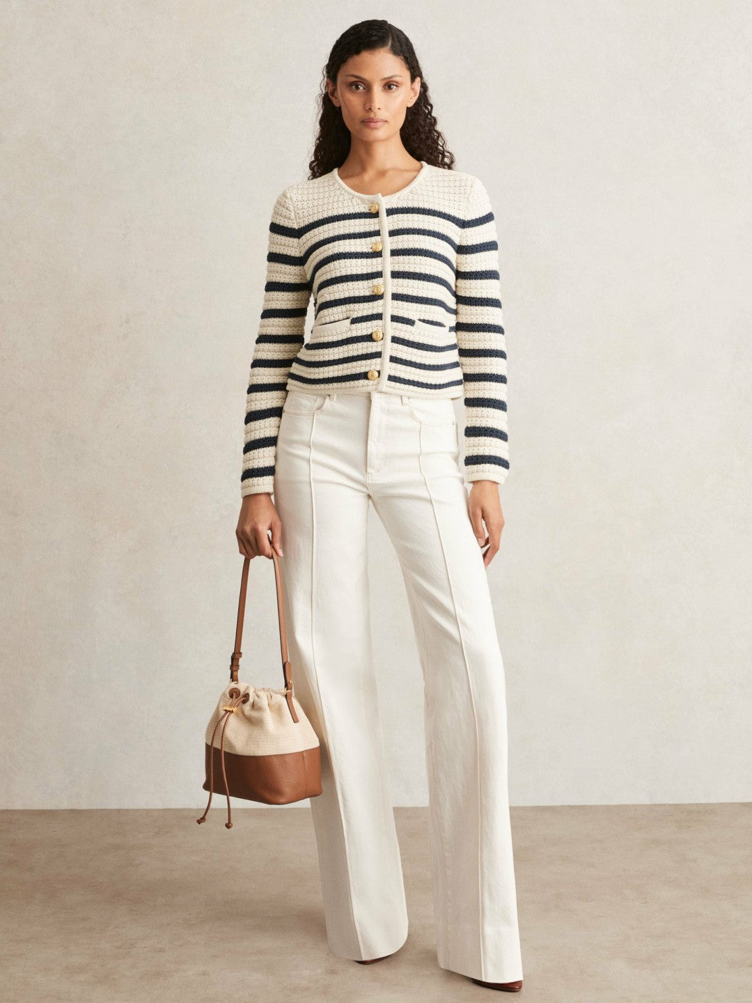 Paige Ivory Textured Knit Stripe Cardigan Ivory | Womens