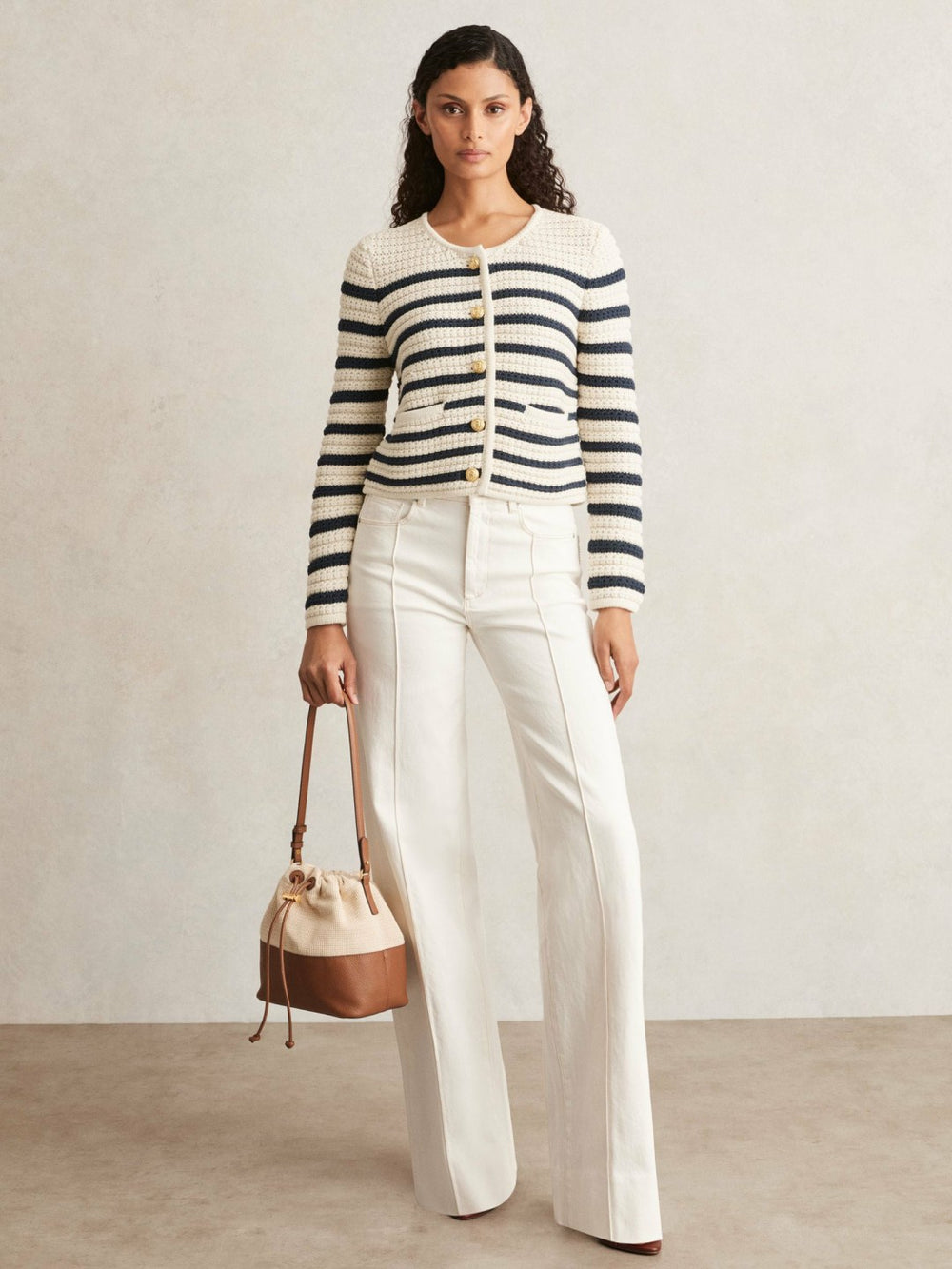 Paige Ivory Textured Knit Stripe Cardigan Ivory | Womens