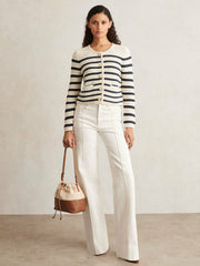 Paige Ivory Textured Knit Stripe Cardigan Ivory | Womens