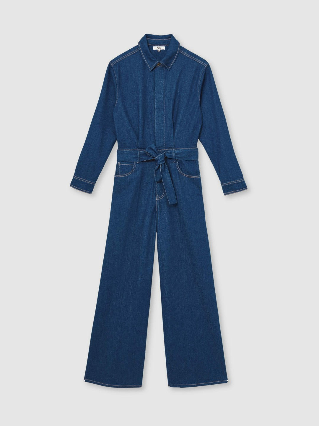 Paige Maraya Blue Wide Leg Belted Denim Jumpsuit Maraya Blue | Womens