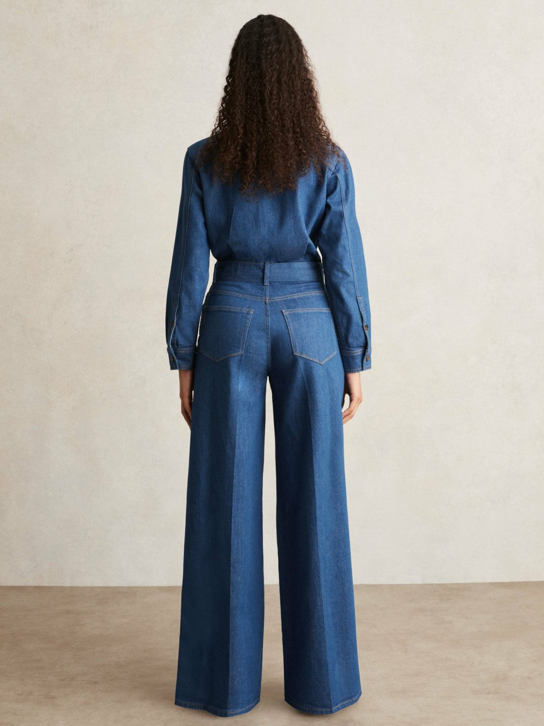 Paige Maraya Blue Wide Leg Belted Denim Jumpsuit Maraya Blue | Womens
