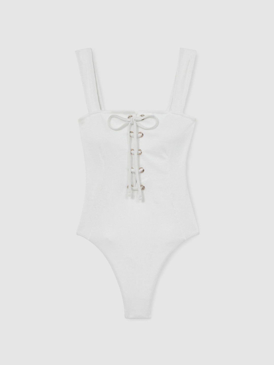 Ribbed Lace-Up Swimsuit White | Womens