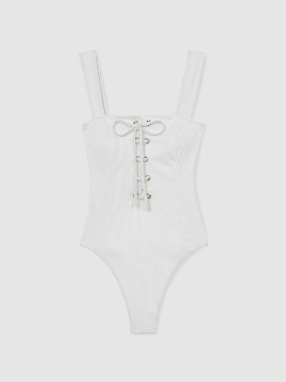 Ribbed Lace-Up Swimsuit White | Womens