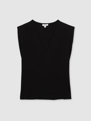 Cotton Shoulder-Pad V-Neck Top Black | Womens