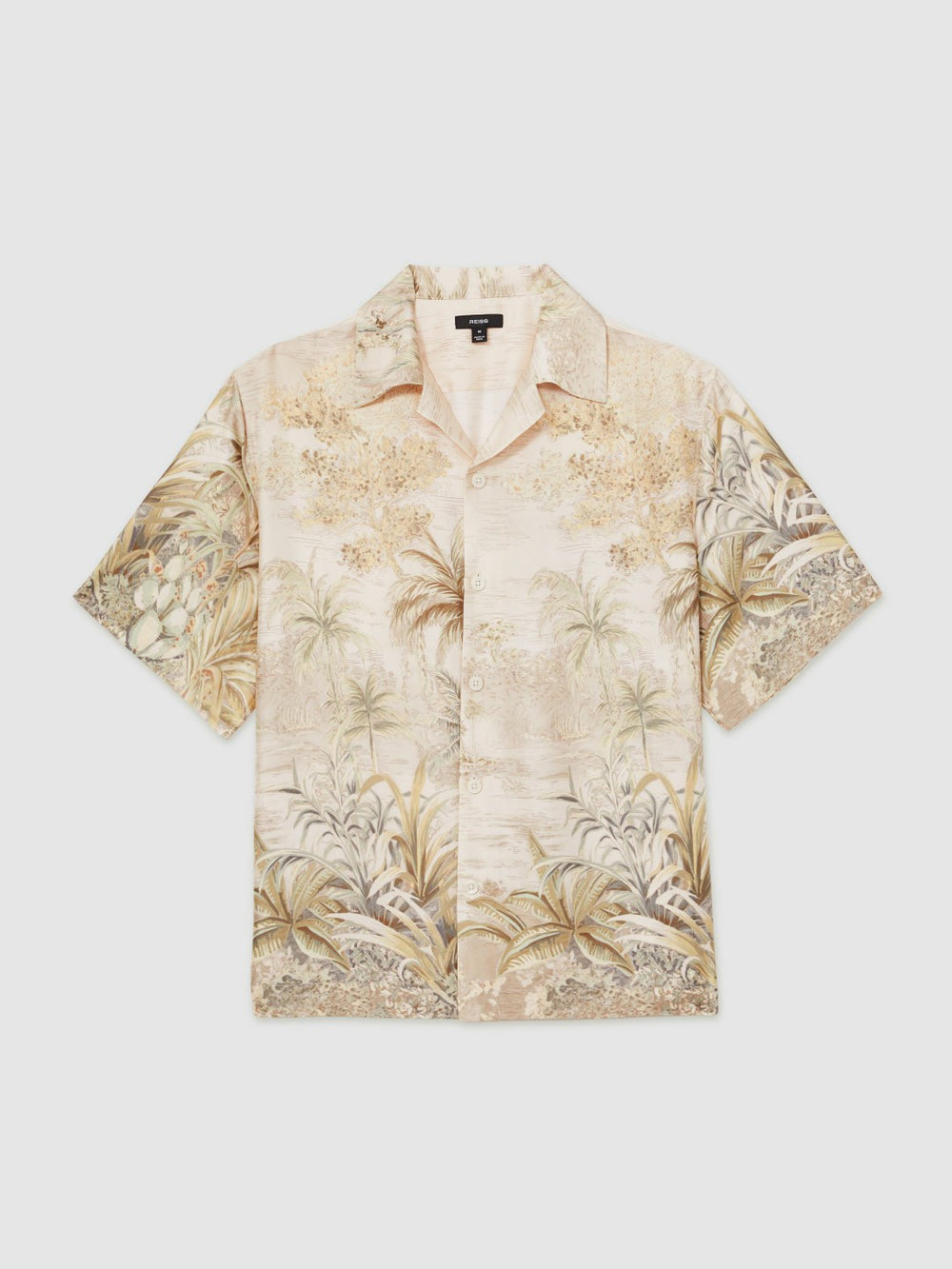 Jungle Print Cuban-Collar Shirt Soft Sage Green | Mens