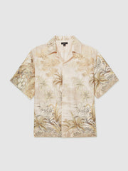 Jungle Print Cuban-Collar Shirt Soft Sage Green | Mens