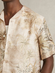 Jungle Print Cuban-Collar Shirt Soft Sage Green | Mens