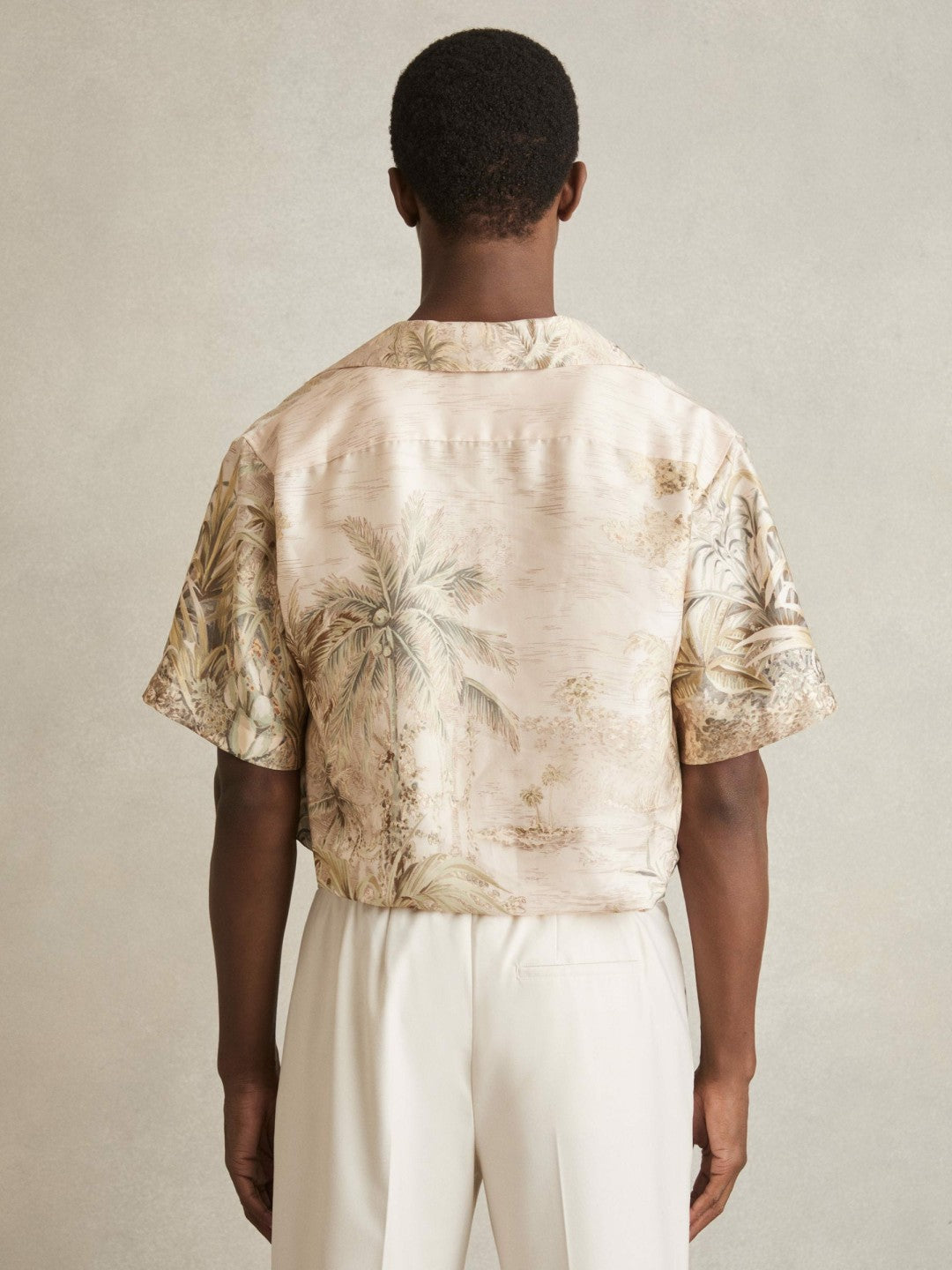 Jungle Print Cuban-Collar Shirt Soft Sage Green | Mens