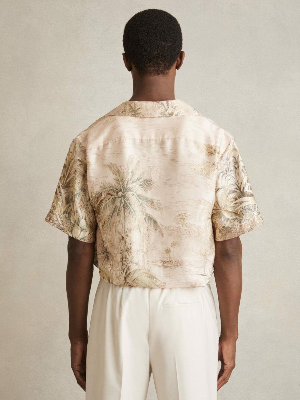 Jungle Print Cuban-Collar Shirt Soft Sage Green | Mens