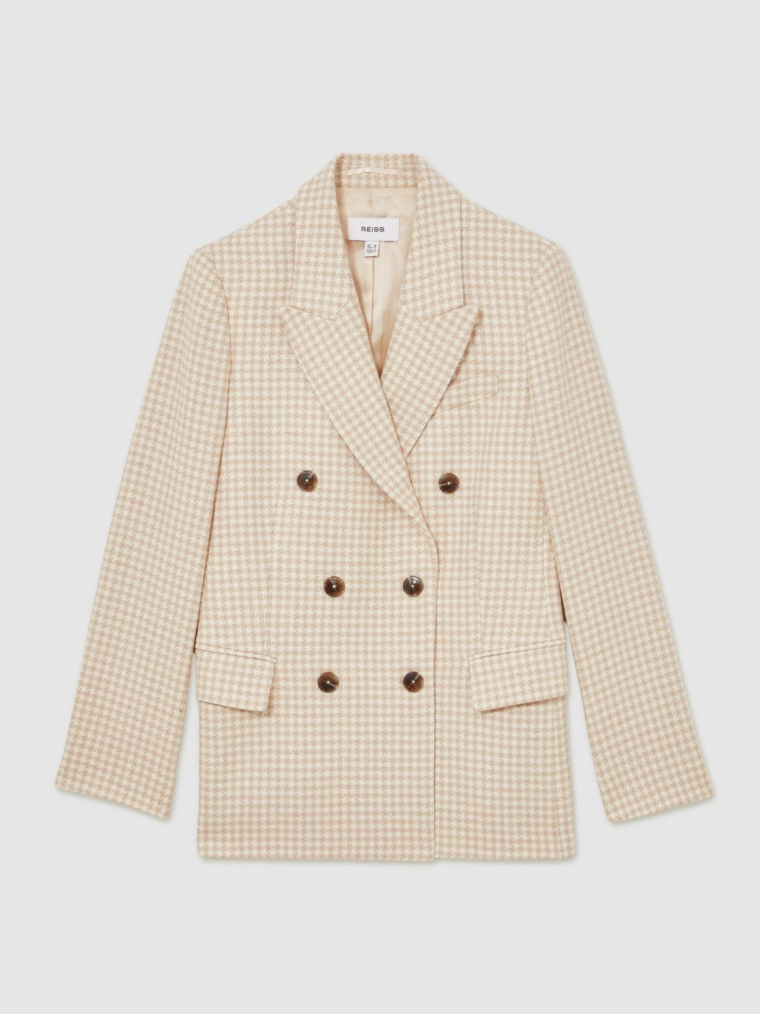 Petite Double Breasted Check Blazer With Wool Neutral Check | Womens