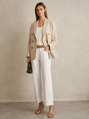 Petite Double Breasted Check Blazer With Wool Neutral Check | Womens