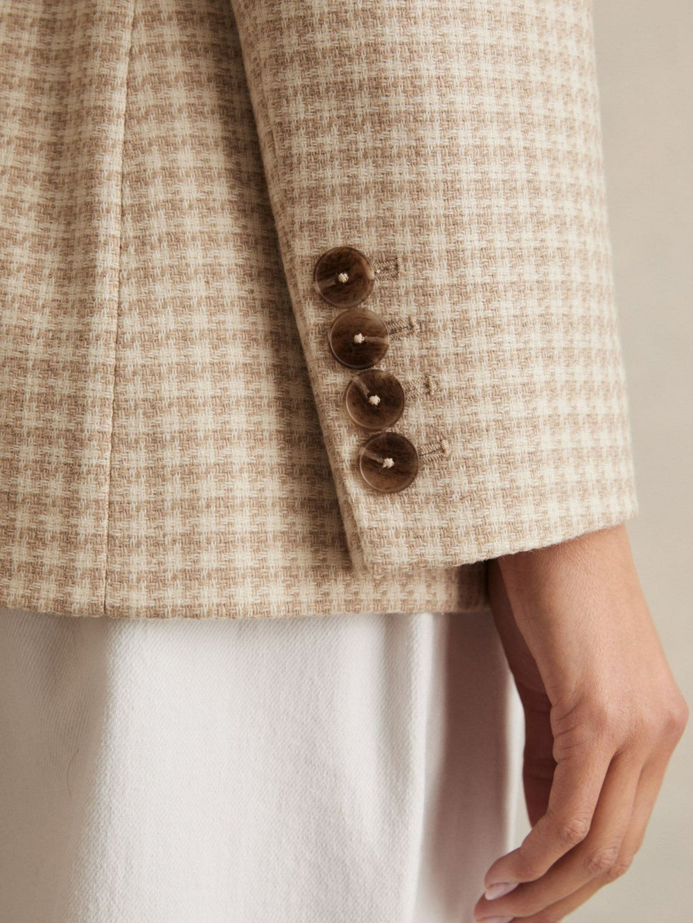 Petite Double Breasted Check Blazer With Wool Neutral Check | Womens