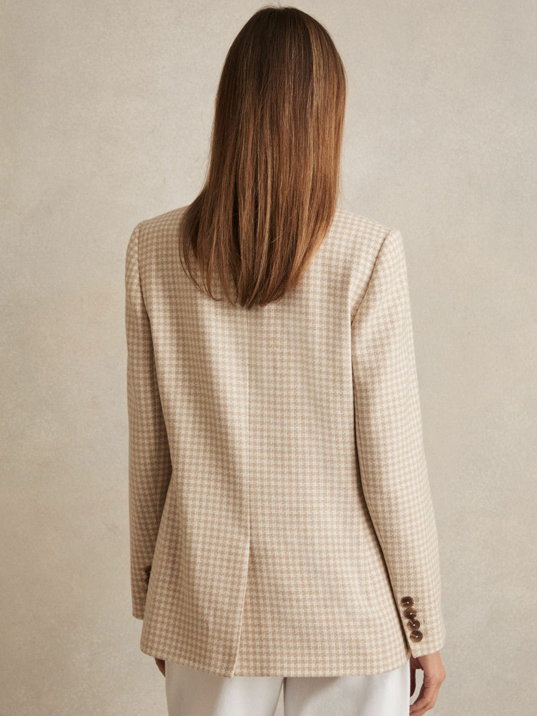Petite Double Breasted Check Blazer With Wool Neutral Check | Womens