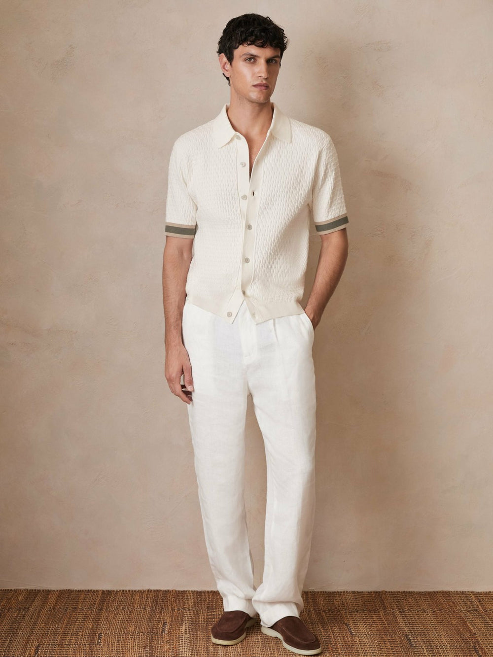| Ché Textured Cuff-Trim Shirt White | Mens