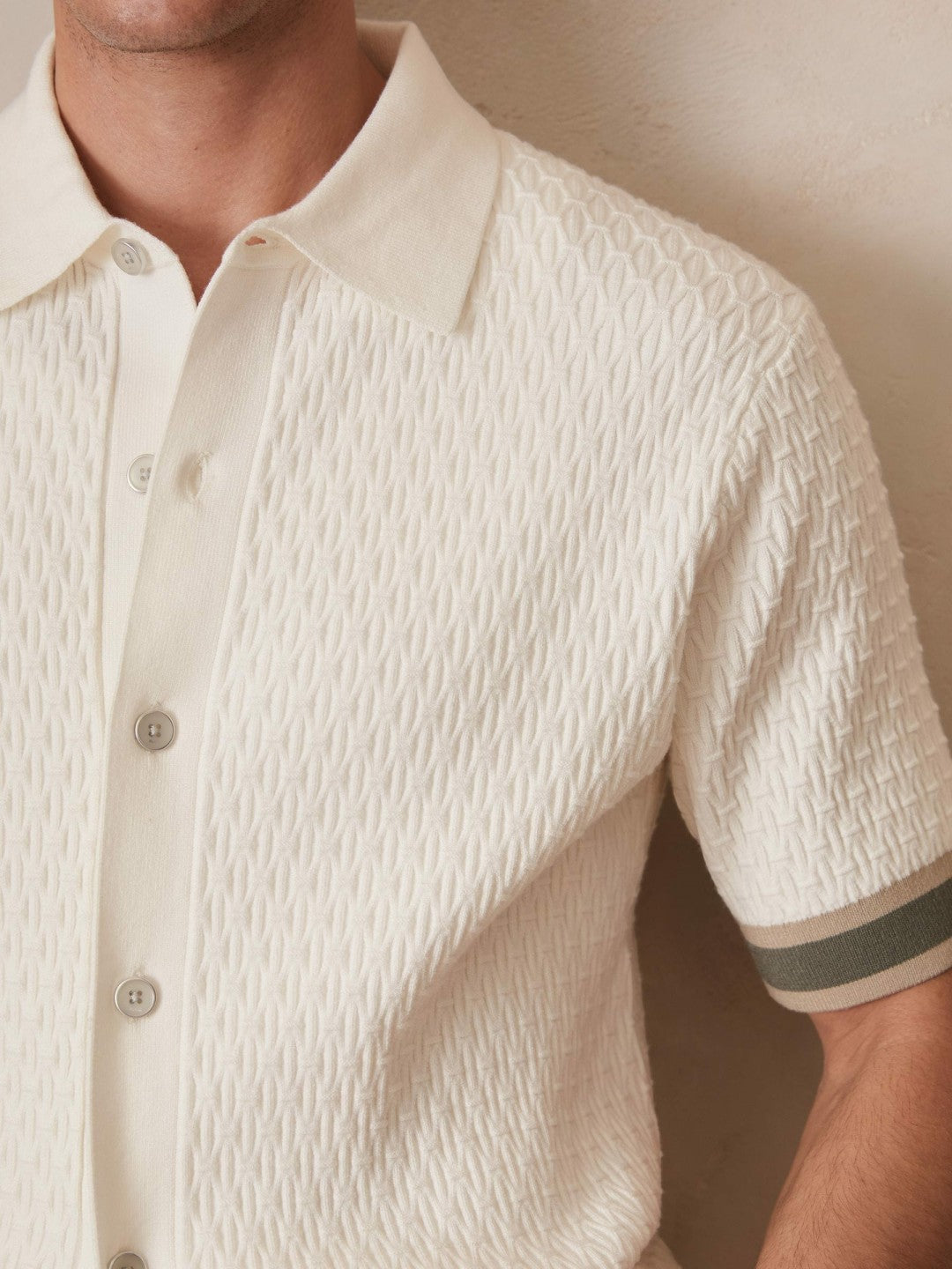 | Ché Textured Cuff-Trim Shirt White | Mens