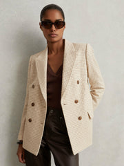 Double Breasted Check Blazer With Wool Neutral Check | Womens