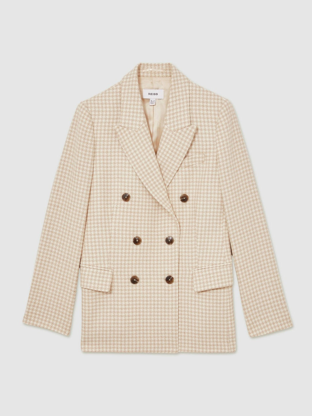Double Breasted Check Blazer With Wool Neutral Check | Womens