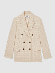 Double Breasted Check Blazer With Wool Neutral Check | Womens