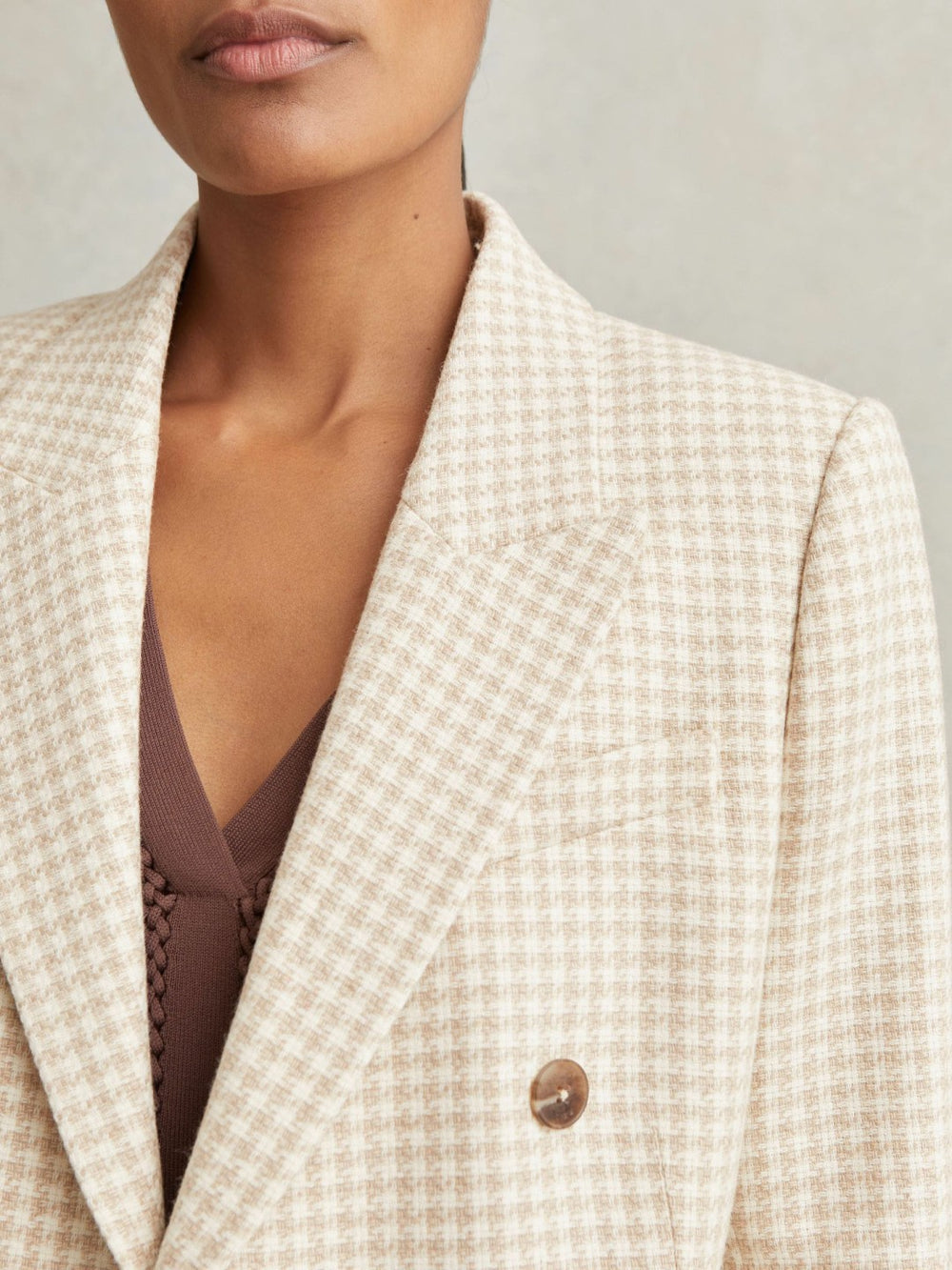 Double Breasted Check Blazer With Wool Neutral Check | Womens