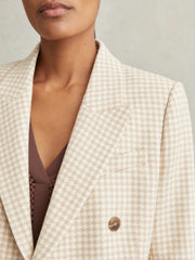 Double Breasted Check Blazer With Wool Neutral Check | Womens