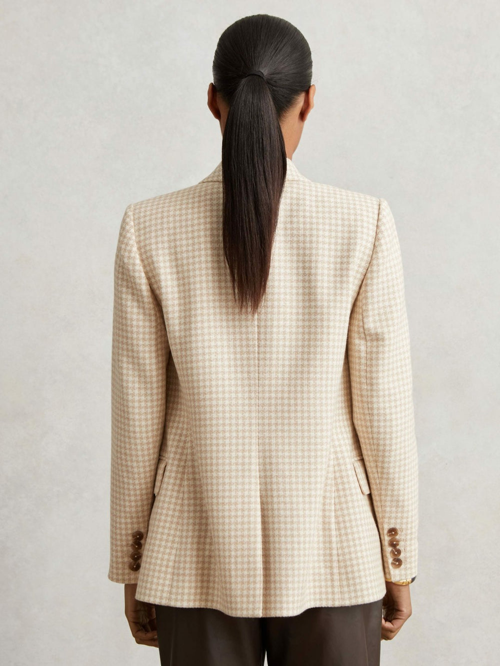Double Breasted Check Blazer With Wool Neutral Check | Womens
