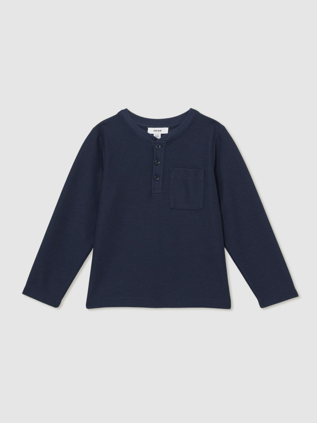 13-14 yrs Cotton-Blend Waffle Henley T-Shirt Navy | Children