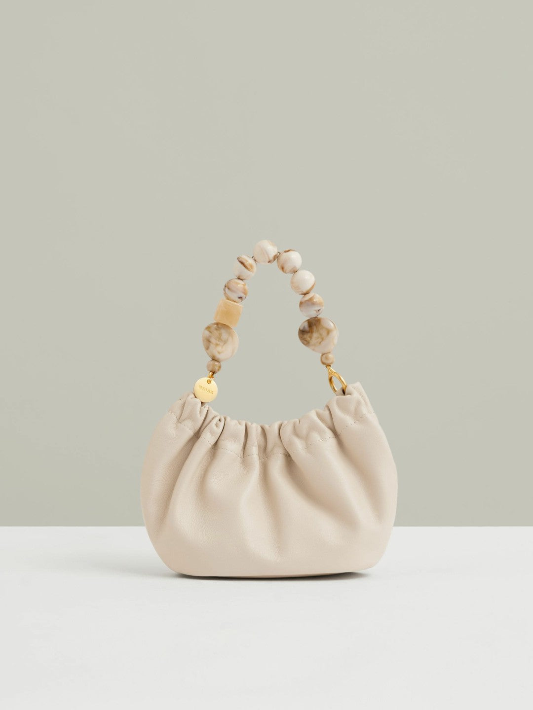 Leather Bead-Handle Pouch Bag Off White | Womens
