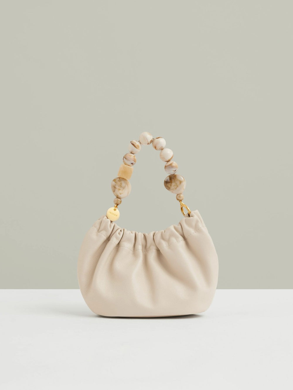 Leather Bead-Handle Pouch Bag Off White | Womens