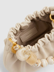 Leather Bead-Handle Pouch Bag Off White | Womens