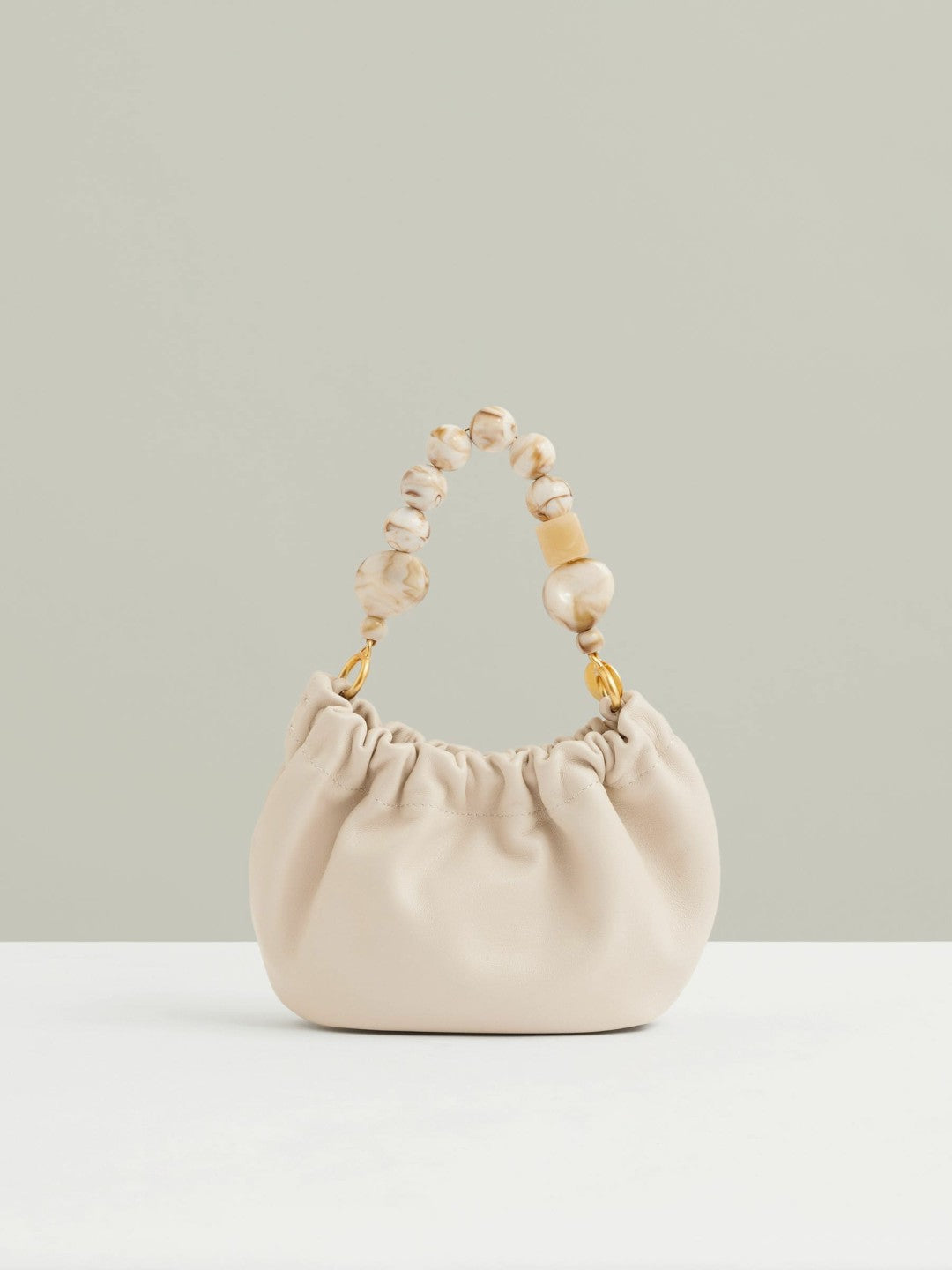 Leather Bead-Handle Pouch Bag Off White | Womens