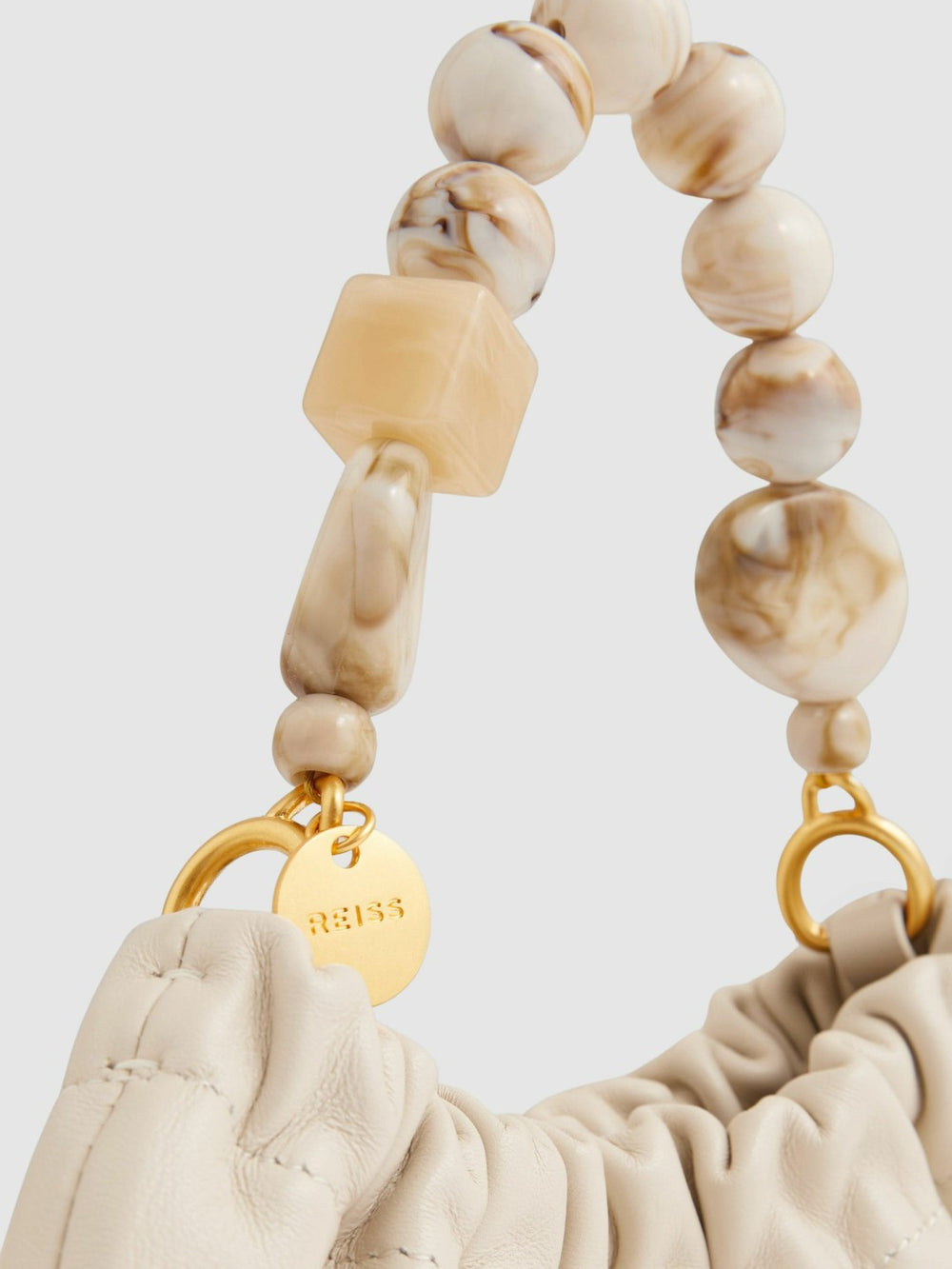 Leather Bead-Handle Pouch Bag Off White | Womens