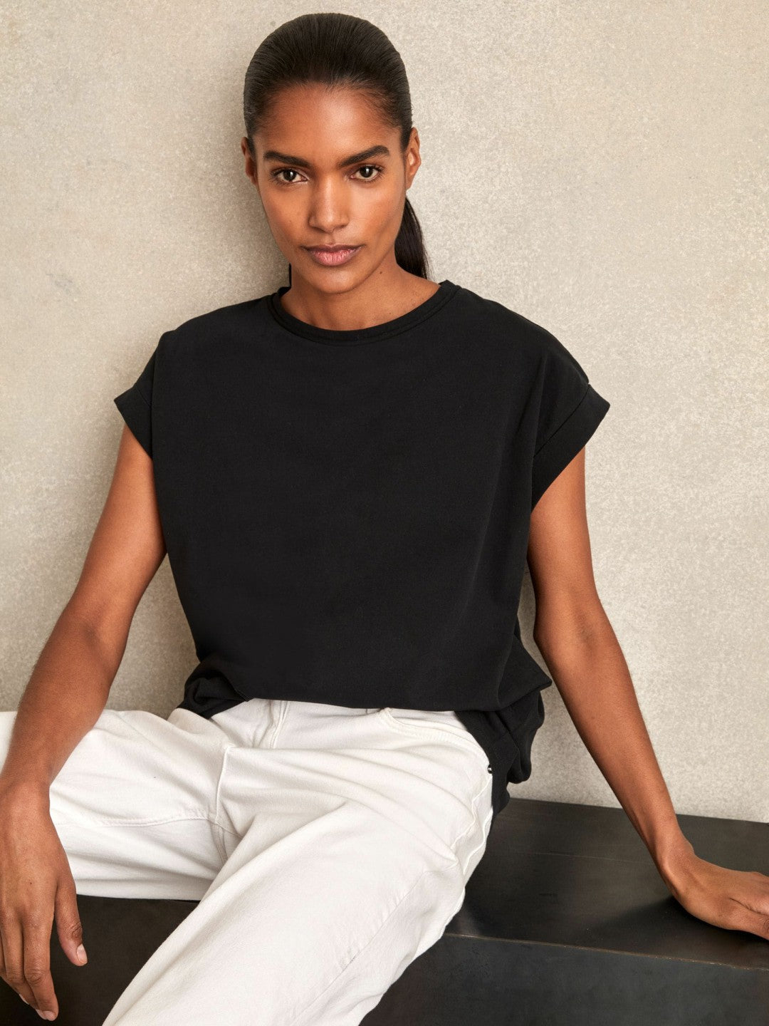 Brushed-Cotton Crew-Neck T-Shirt Black | Womens