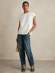 Brushed-Cotton Crew-Neck T-Shirt White | Womens