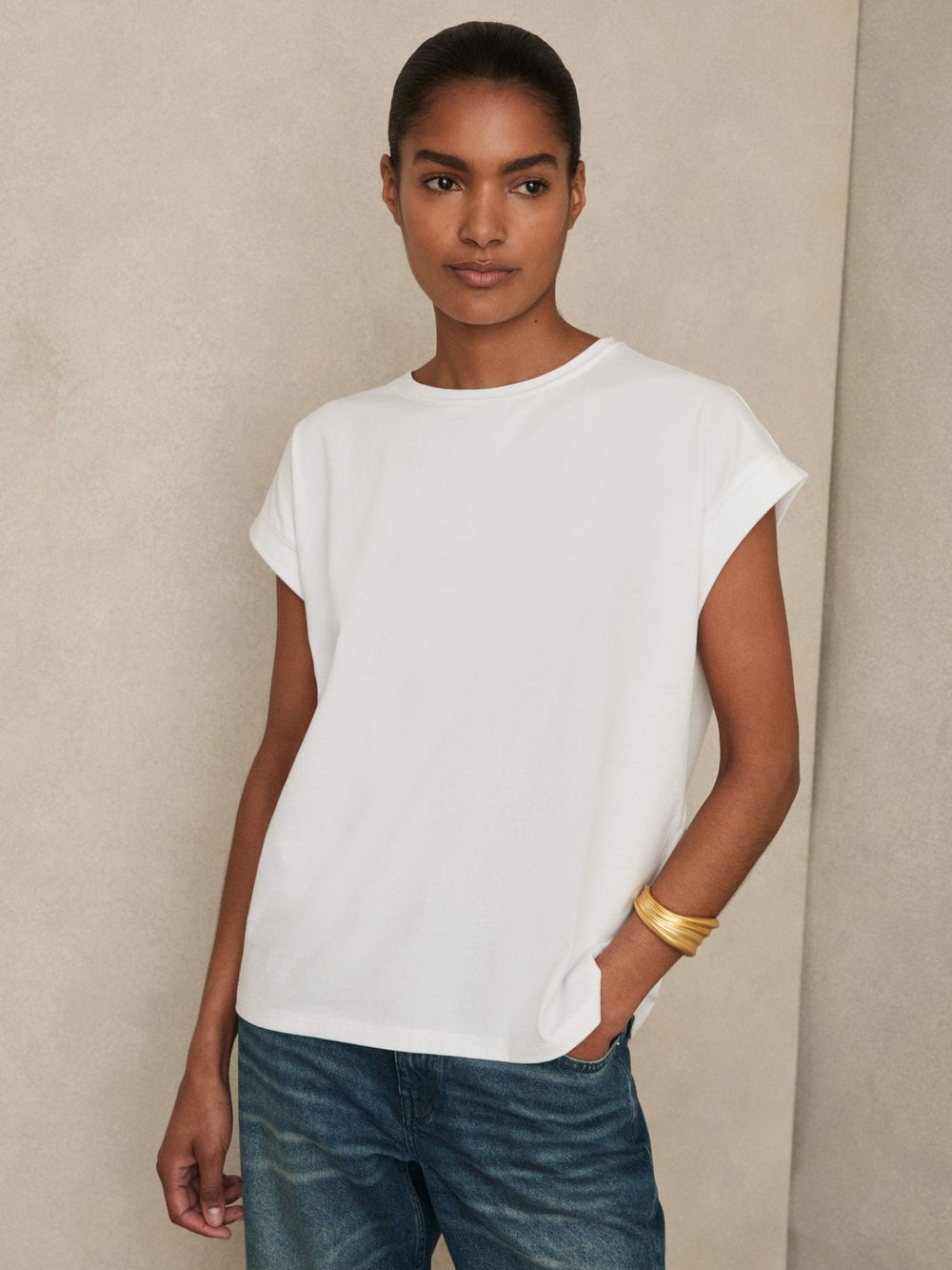 Brushed-Cotton Crew-Neck T-Shirt White | Womens