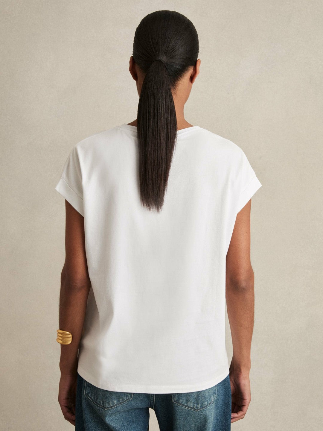 Brushed-Cotton Crew-Neck T-Shirt White | Womens