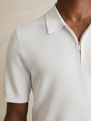 Textured Half-Zip Polo Shirt White | Mens