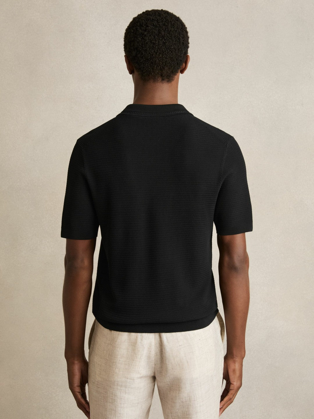 Textured Half-Zip Polo Shirt Black | Mens