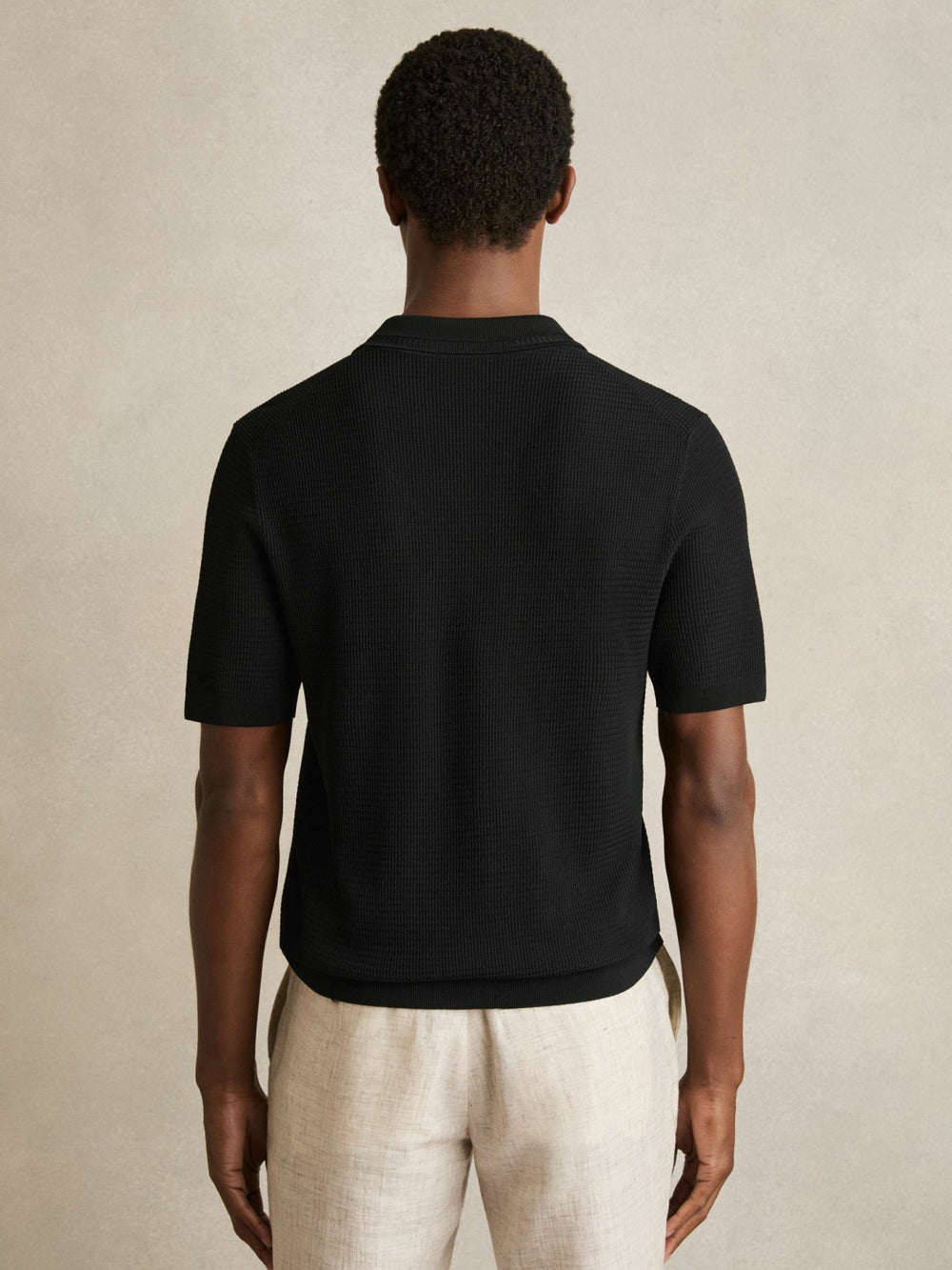 Textured Half-Zip Polo Shirt Black | Mens