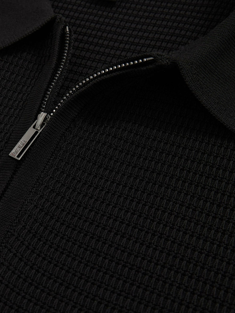 Textured Half-Zip Polo Shirt Black | Mens