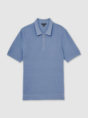 Textured Half-Zip Polo Shirt Blue | Mens