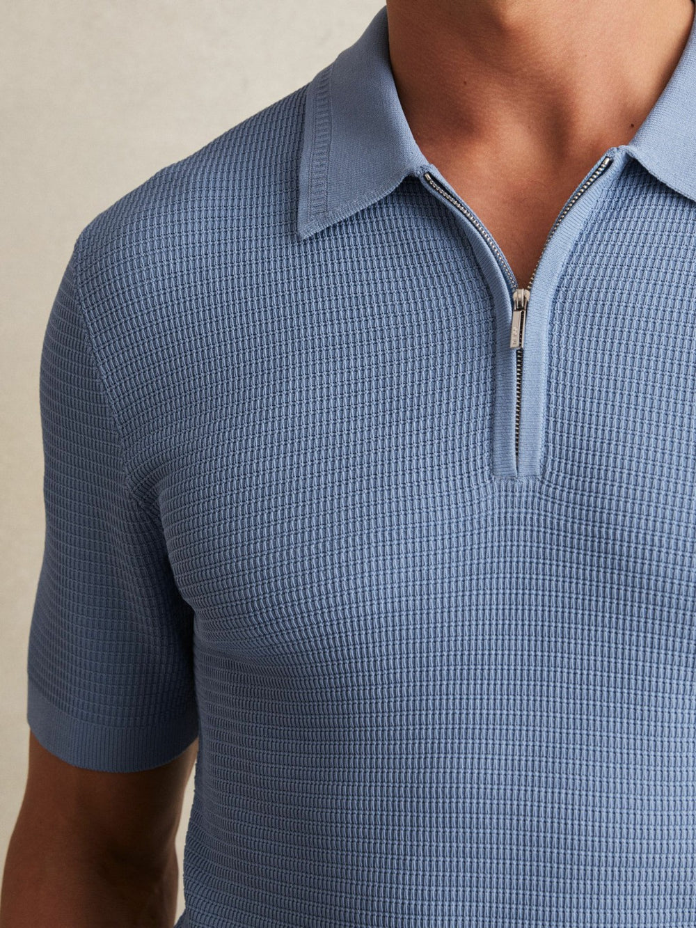 Textured Half-Zip Polo Shirt Blue | Mens