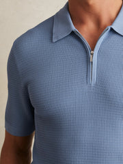 Textured Half-Zip Polo Shirt Blue | Mens
