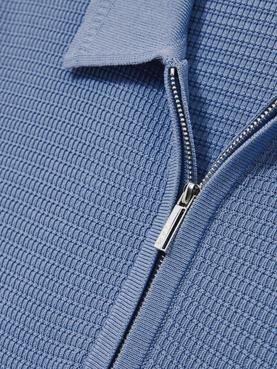 Textured Half-Zip Polo Shirt Blue | Mens